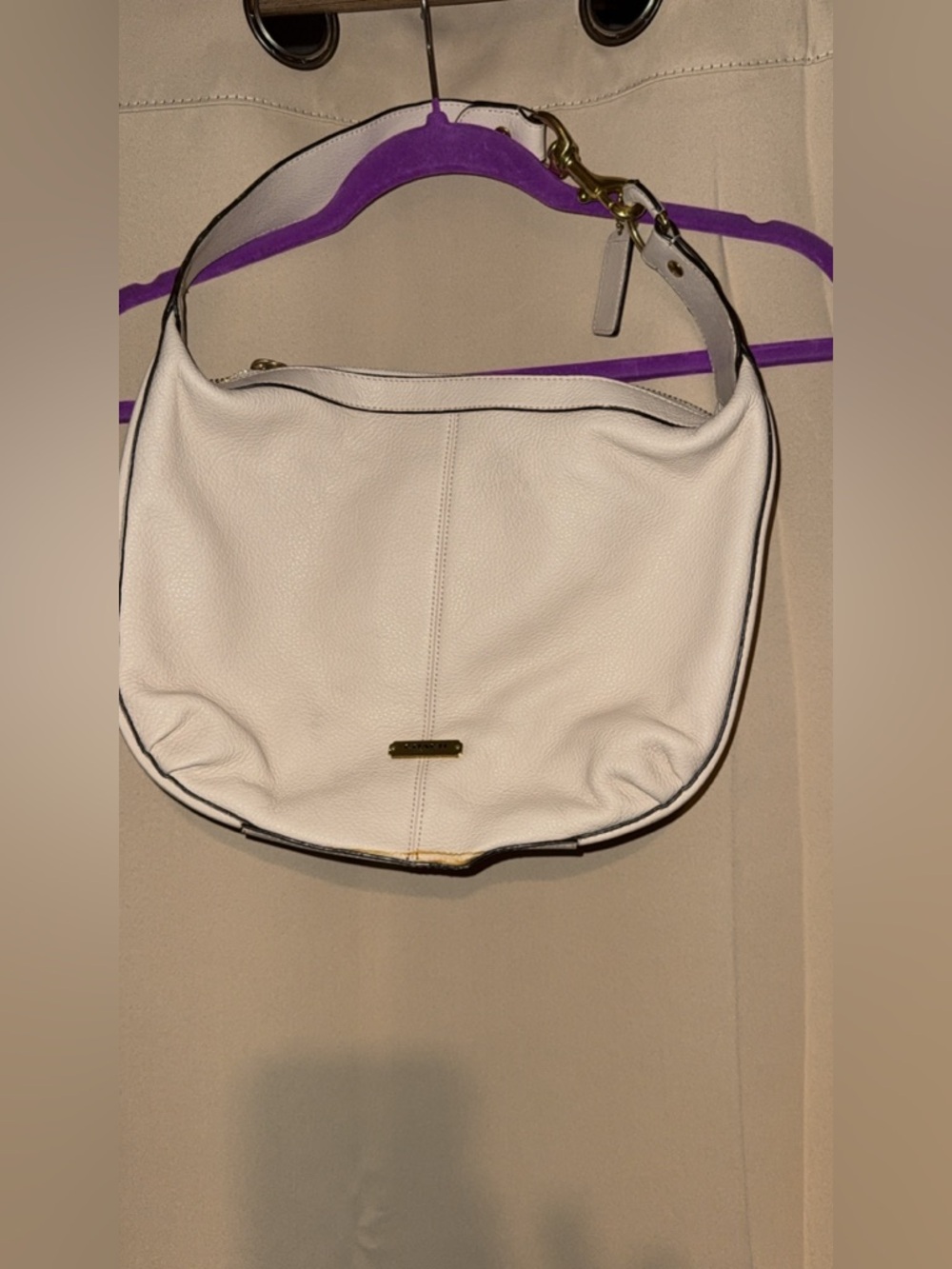 White pebble style Leather Shoulder Bag with Gold Accent by coach
